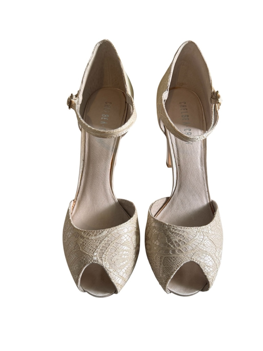 Chelsea Crew Lulu Lace Peep Toe Heels White Vintage Style Size 39 - Picture 3 of 8